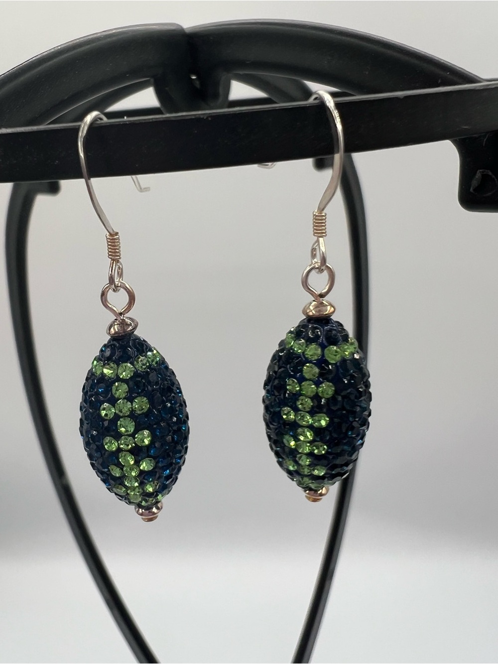 Football Sparkling Navy and Lime 925 Sterling silver Crystal Drop Earrings